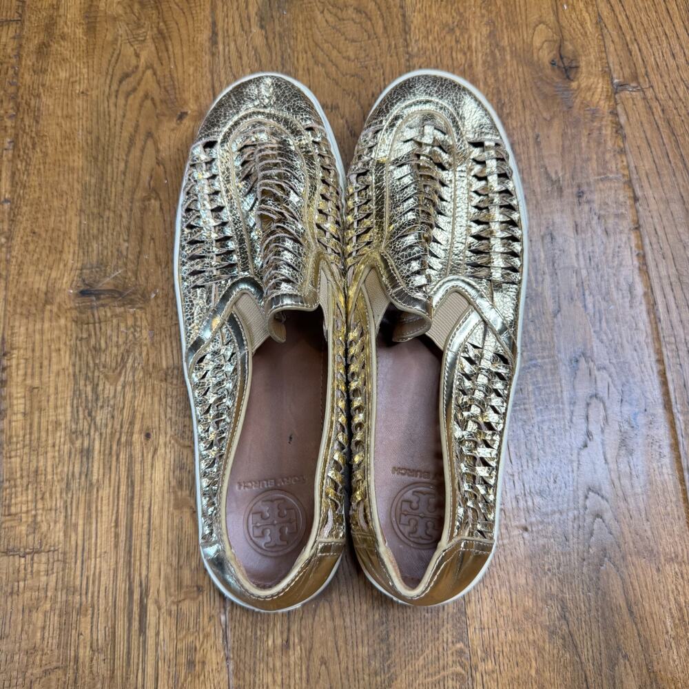 Tory Burch Huarache 2 Slip-On Sneakers Shoes Woven Golden Womens Size 10 M - Picture 6 of 6